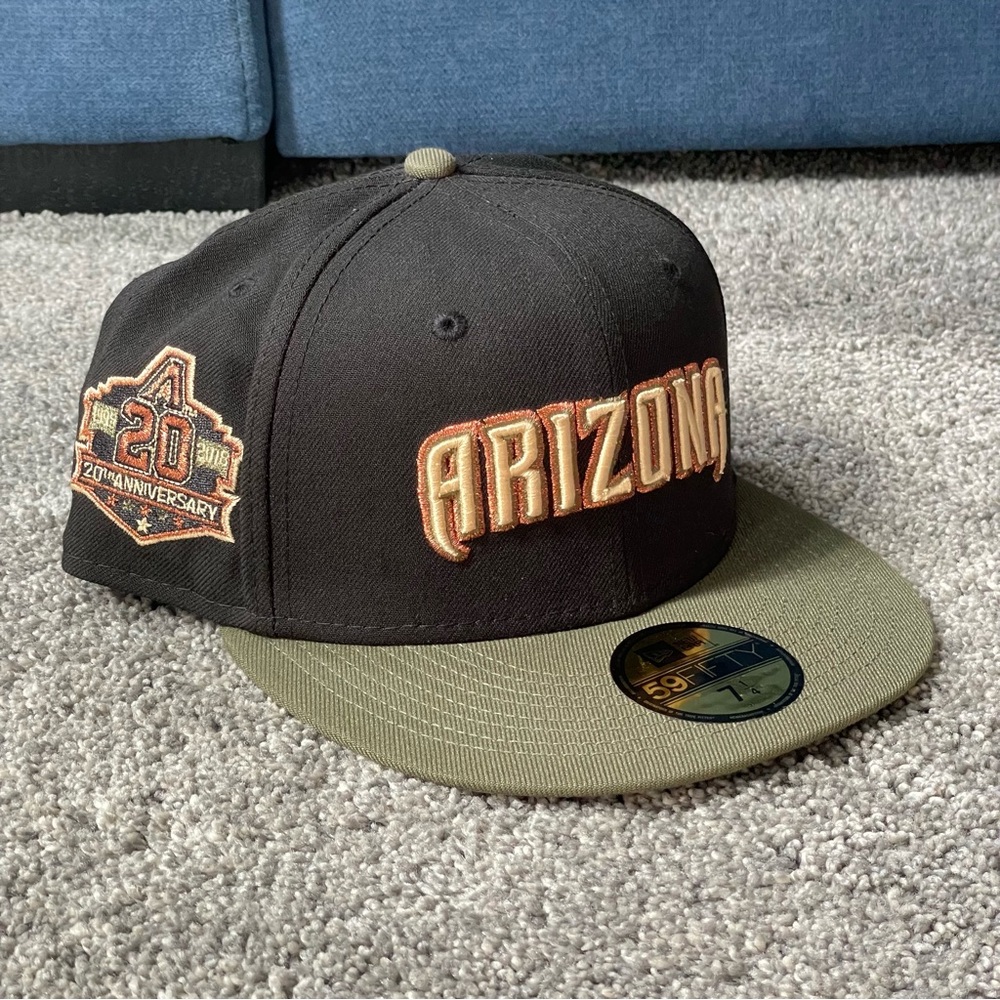 New Era Arizona Diamondbacks Fitted Hat 20th Anni Patch Size 7 1/4 Black Green